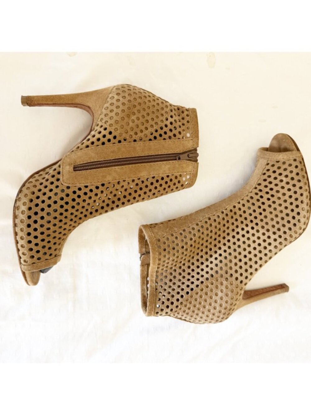 Pedro Garcia Sylvana Suede Peep Toe Boots tan 39/9 - Picture 4 of 11